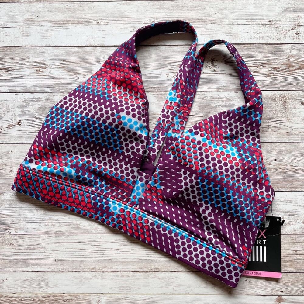 Victoria’s Secret VSX Sports Bra Purple Blue Dot Print Padded Plunge Size XS New